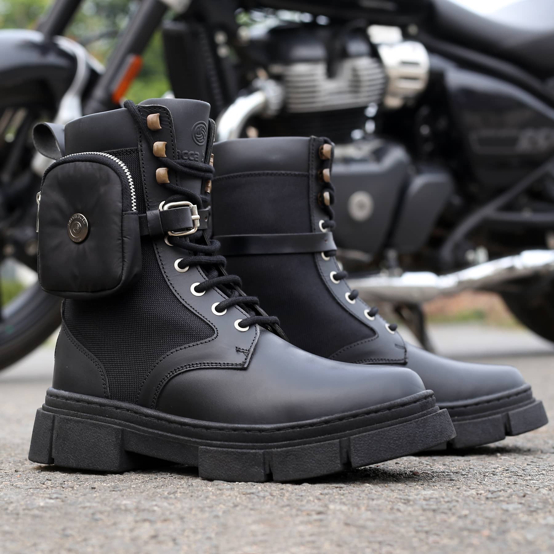 Bacca Bucci ASSASSIN Genuine brushed leather combat boots with detachable coin pocket and a chunky rubber lug sole