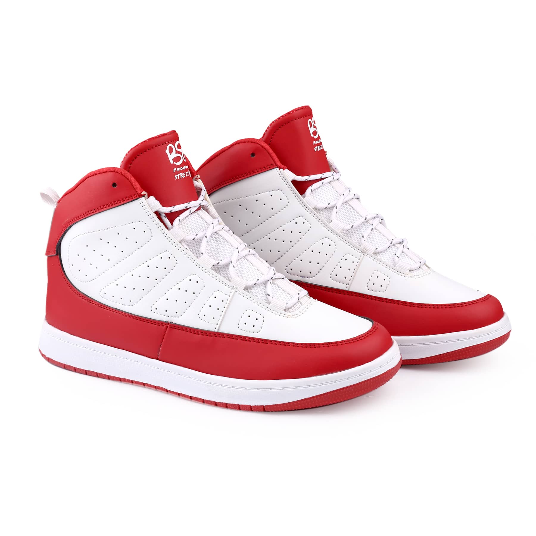 Bacca Bucci RetroFlight High-Tops: Cardinal Edition in Crimson Crest White, Streetwise Elegance