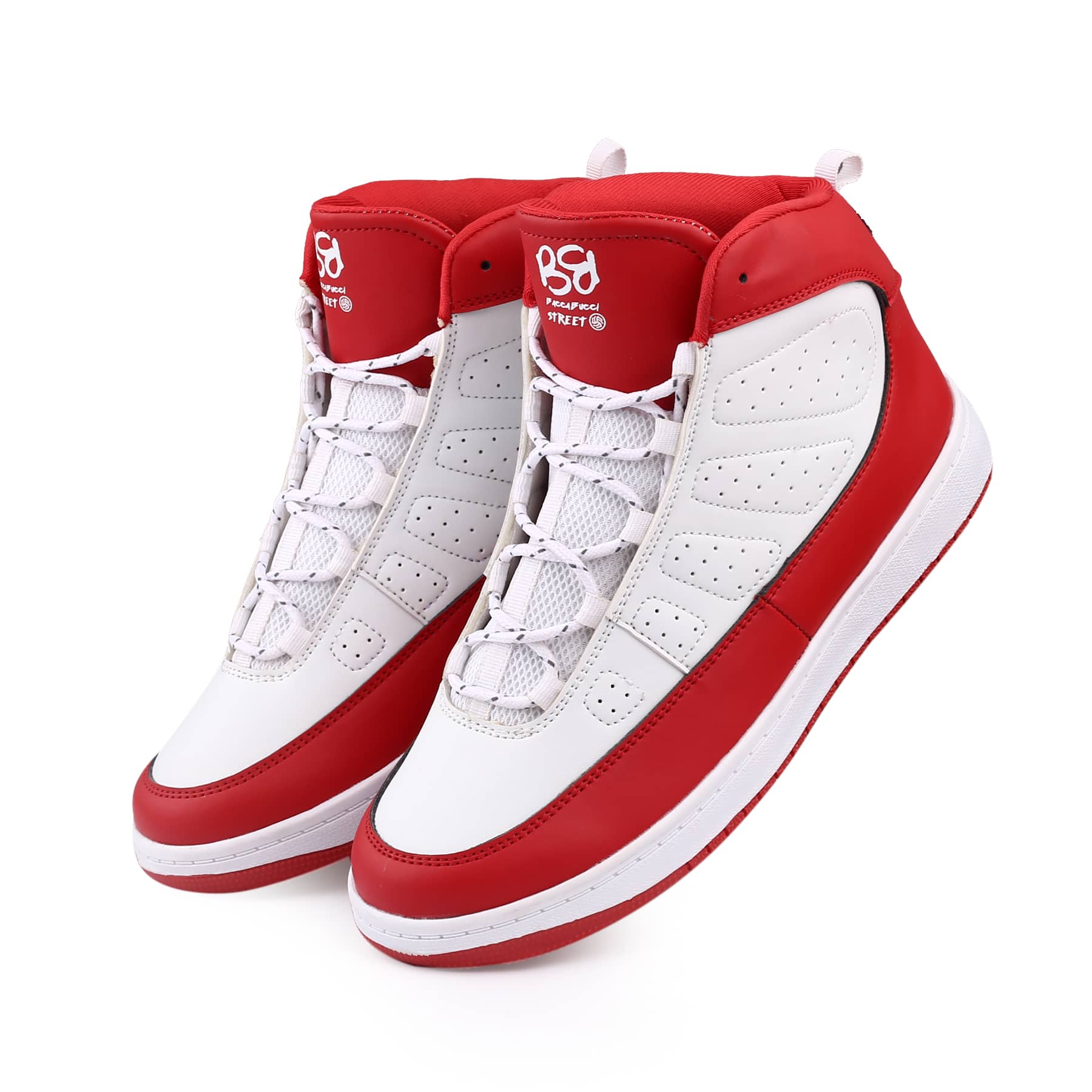 Bacca Bucci RetroFlight High-Tops: Cardinal Edition in Crimson Crest White, Streetwise Elegance