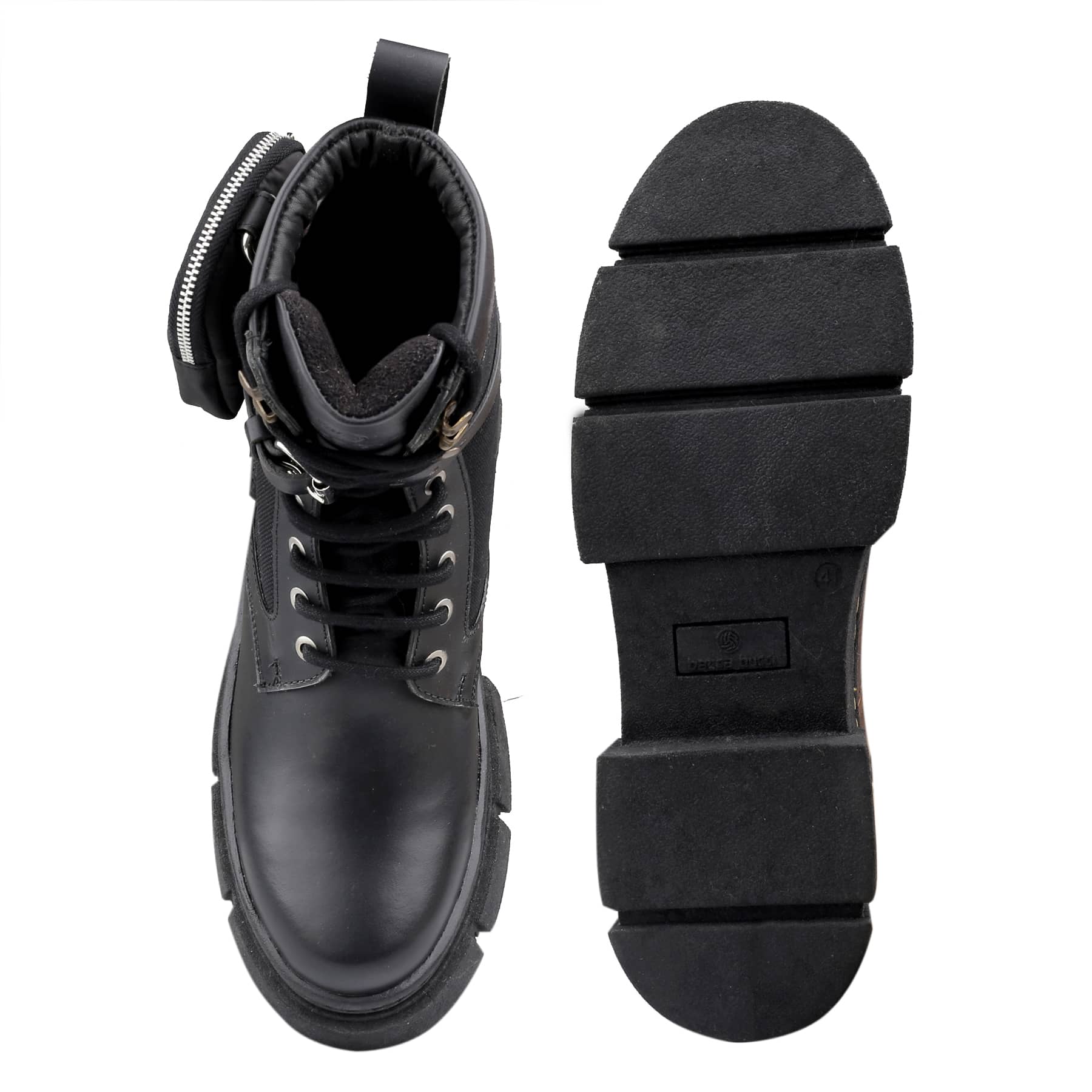 Bacca Bucci ASSASSIN Genuine brushed leather combat boots with detachable coin pocket and a chunky rubber lug sole