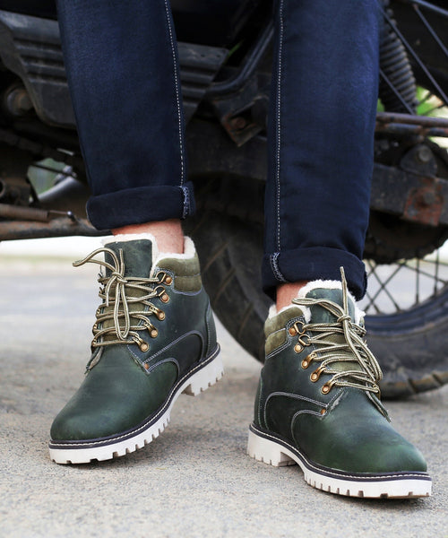 Bacca Bucci Men's MOSCOW Splashproof Leather Fashion Boots for Bikers Riders Trekking Backpacking Hiking with Fur Lining