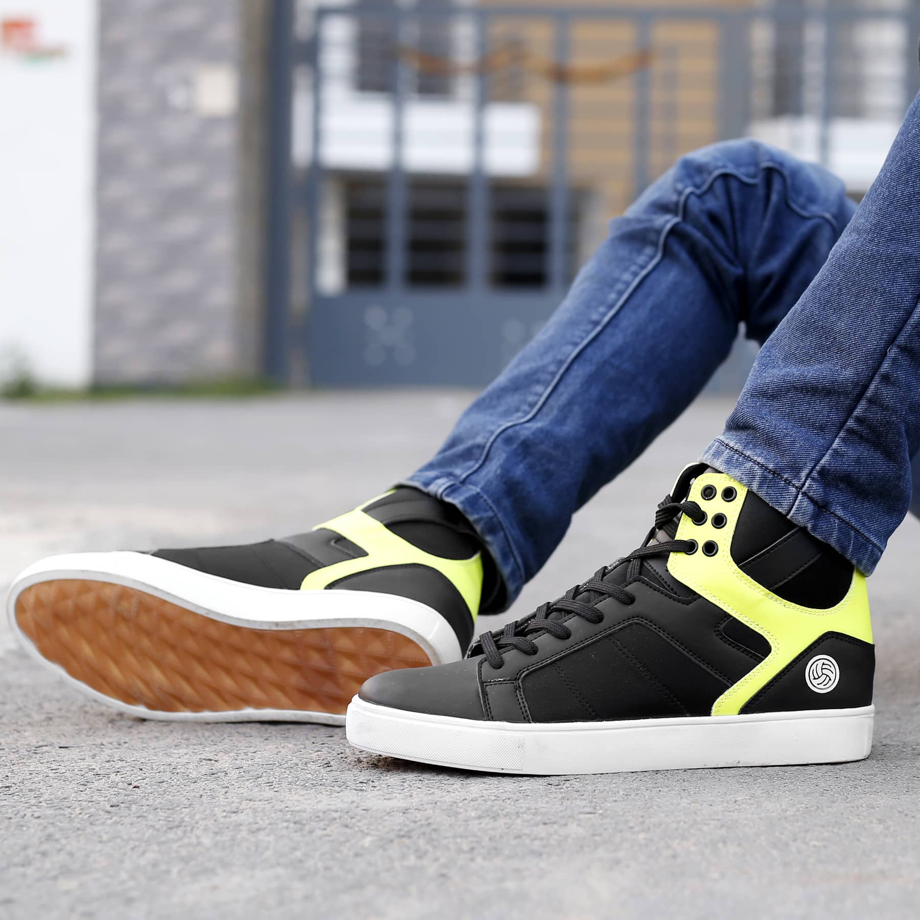 black canvas hi top shoes for men
