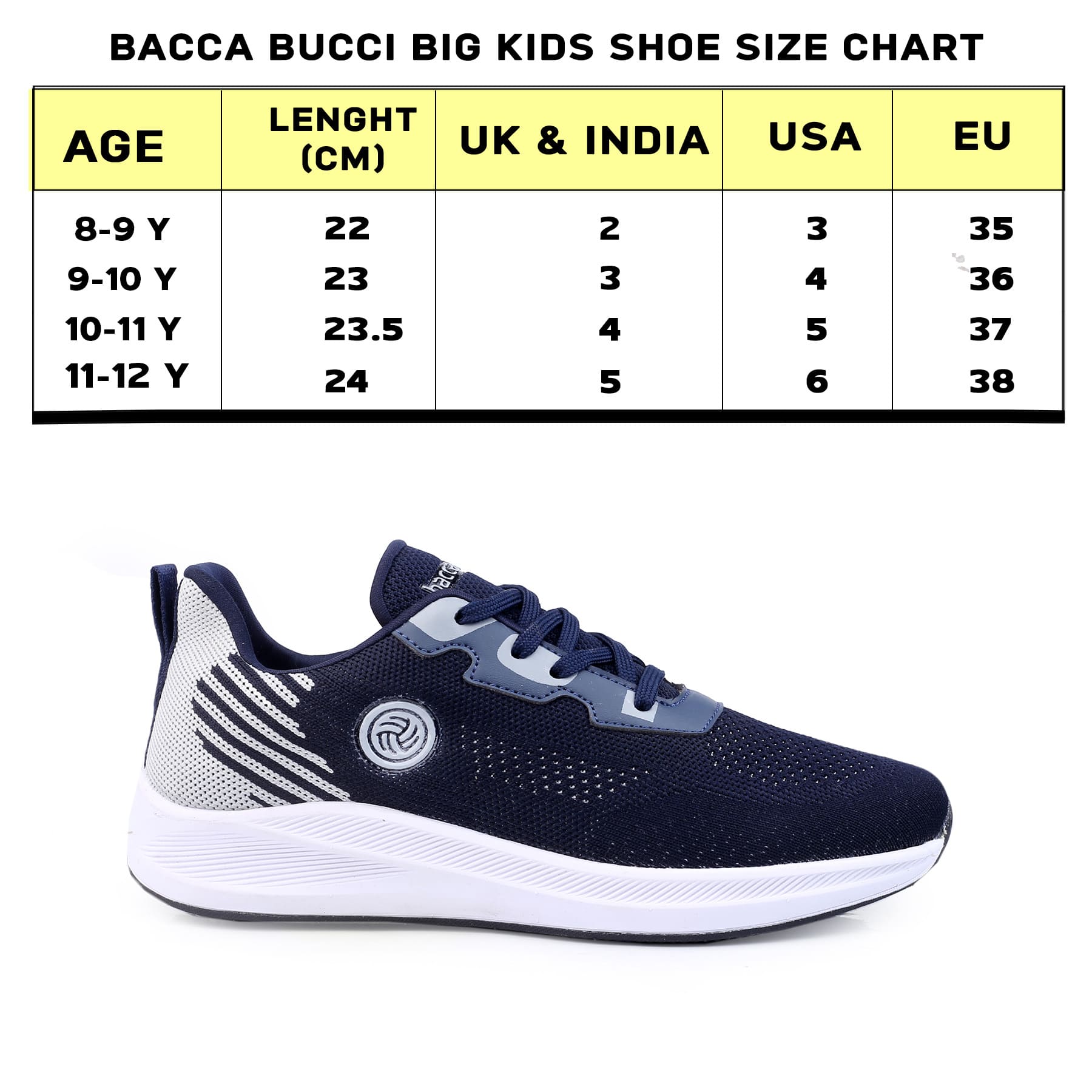 Bacca Bucci Boys or Girls Essential Knit Athletic Running Sports Sneaker | Non-Slip | Light weight | Breathable (Age: 8 year to 12 years)