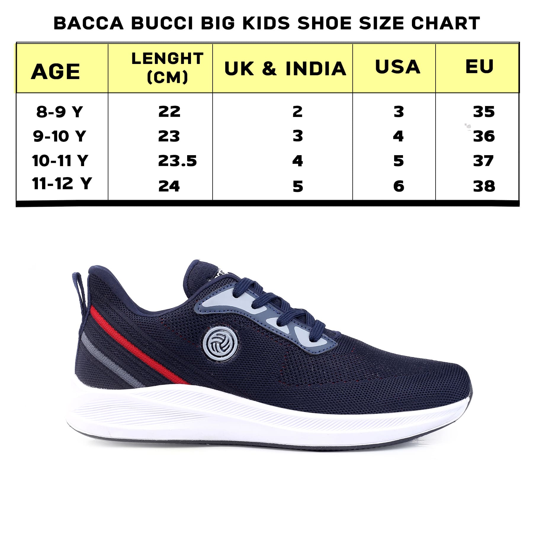 Bacca Bucci Boys or Girls Essential Knit Athletic Running Sports Sneaker | Non-Slip | Light weight | Breathable (Age: 8 year to 12 years)