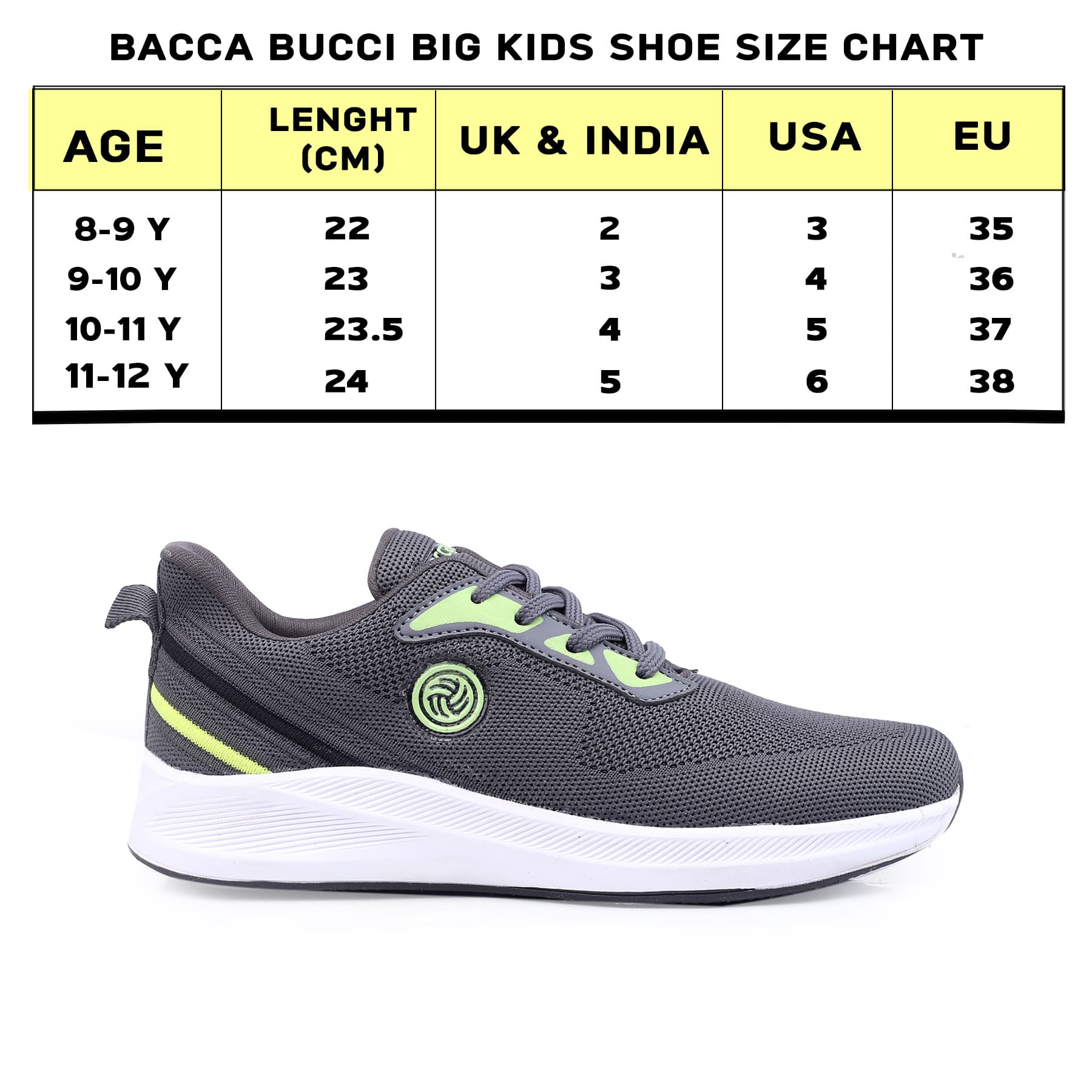 Bacca Bucci Boys or Girls Essential Knit Athletic Running Sports Sneaker | Non-Slip | Light weight | Breathable (Age: 8 year to 12 years)