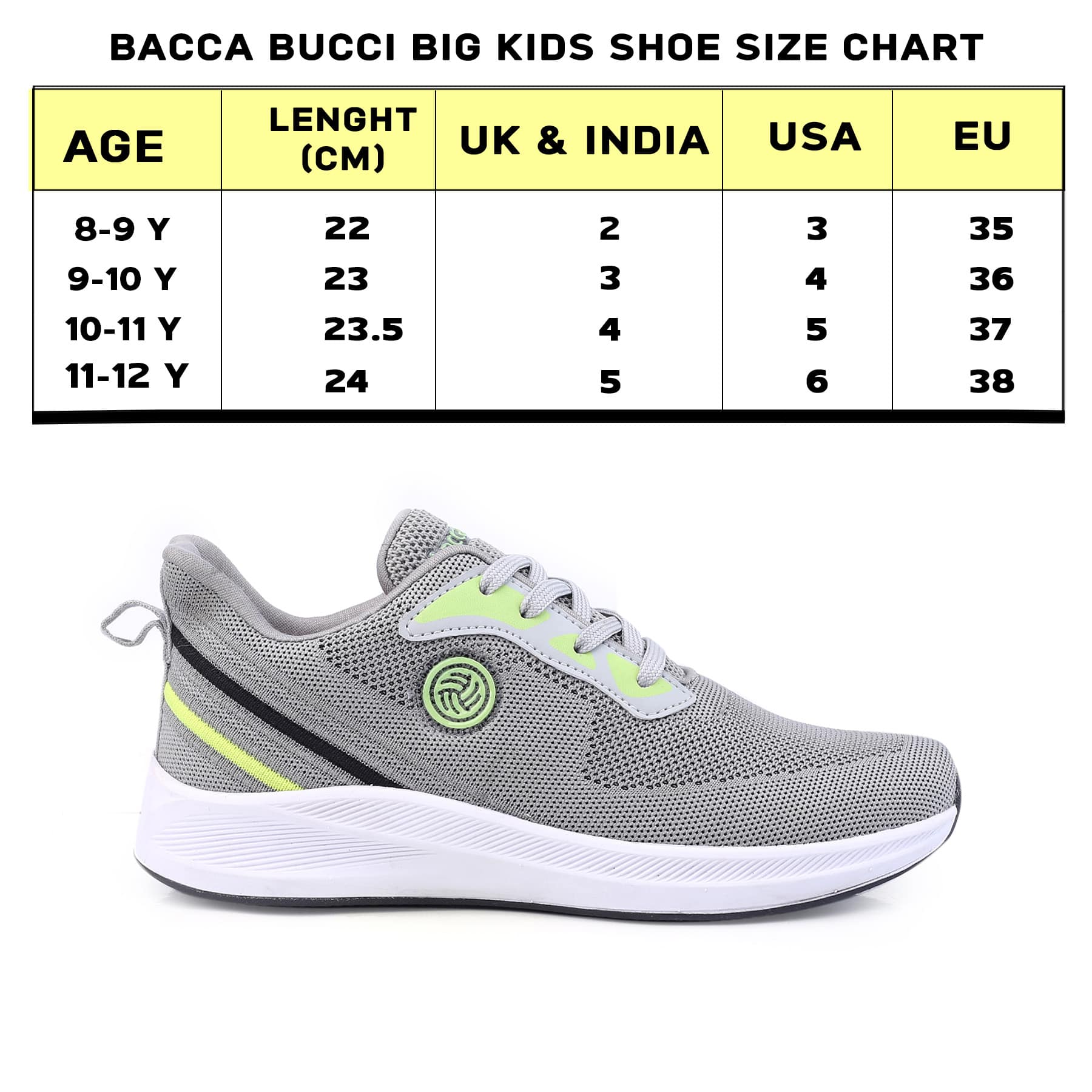 Bacca Bucci Boys or Girls Essential Knit Athletic Running Sports Sneaker | Non-Slip | Light weight | Breathable (Age: 8 year to 12 years)