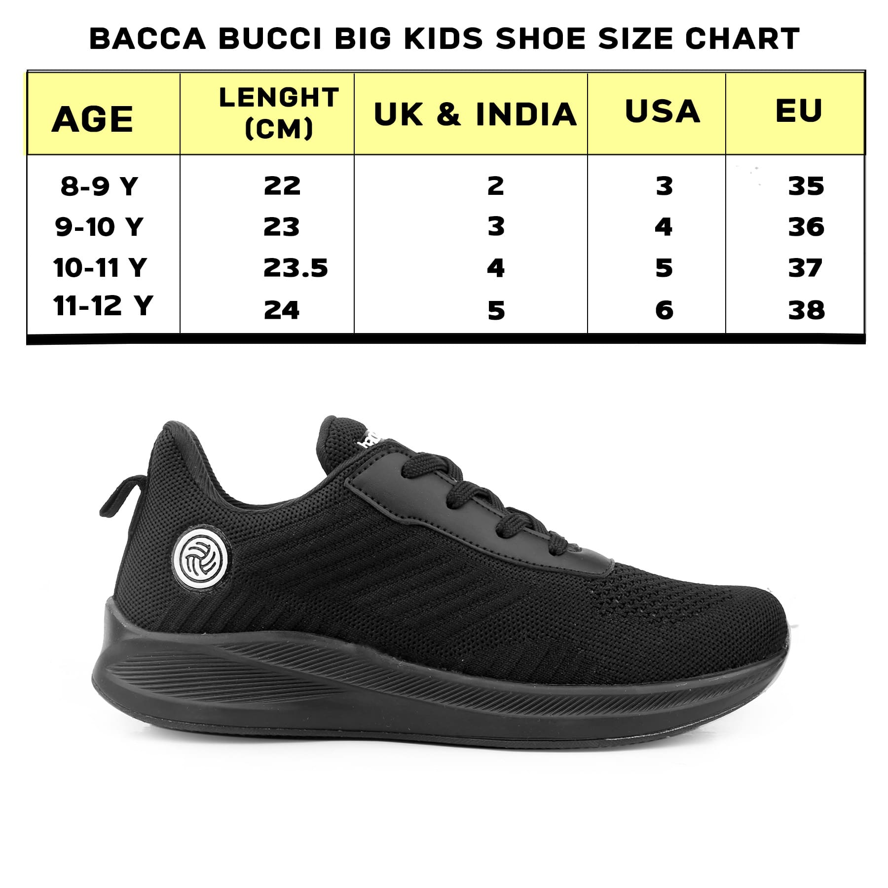 Bacca Bucci Boys or Girls Essential Knit Athletic Running Sports Sneaker | Non-Slip | Light weight | Breathable (Age: 8 year to 12 years)