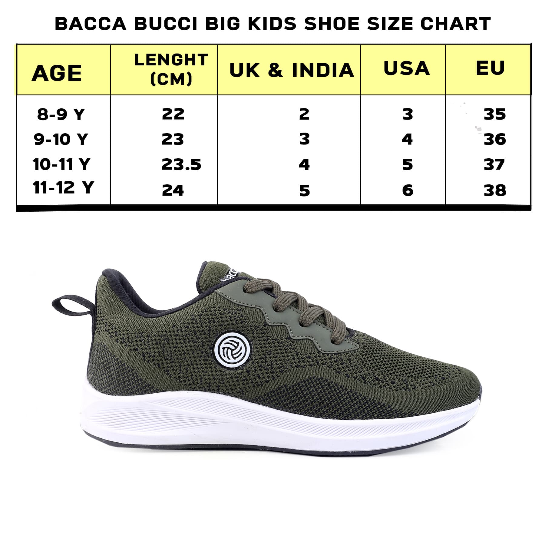 Bacca Bucci Boys or Girls Essential Knit Athletic Running Sports Sneaker | Non-Slip | Light weight | Breathable (Age: 8 year to 12 years)