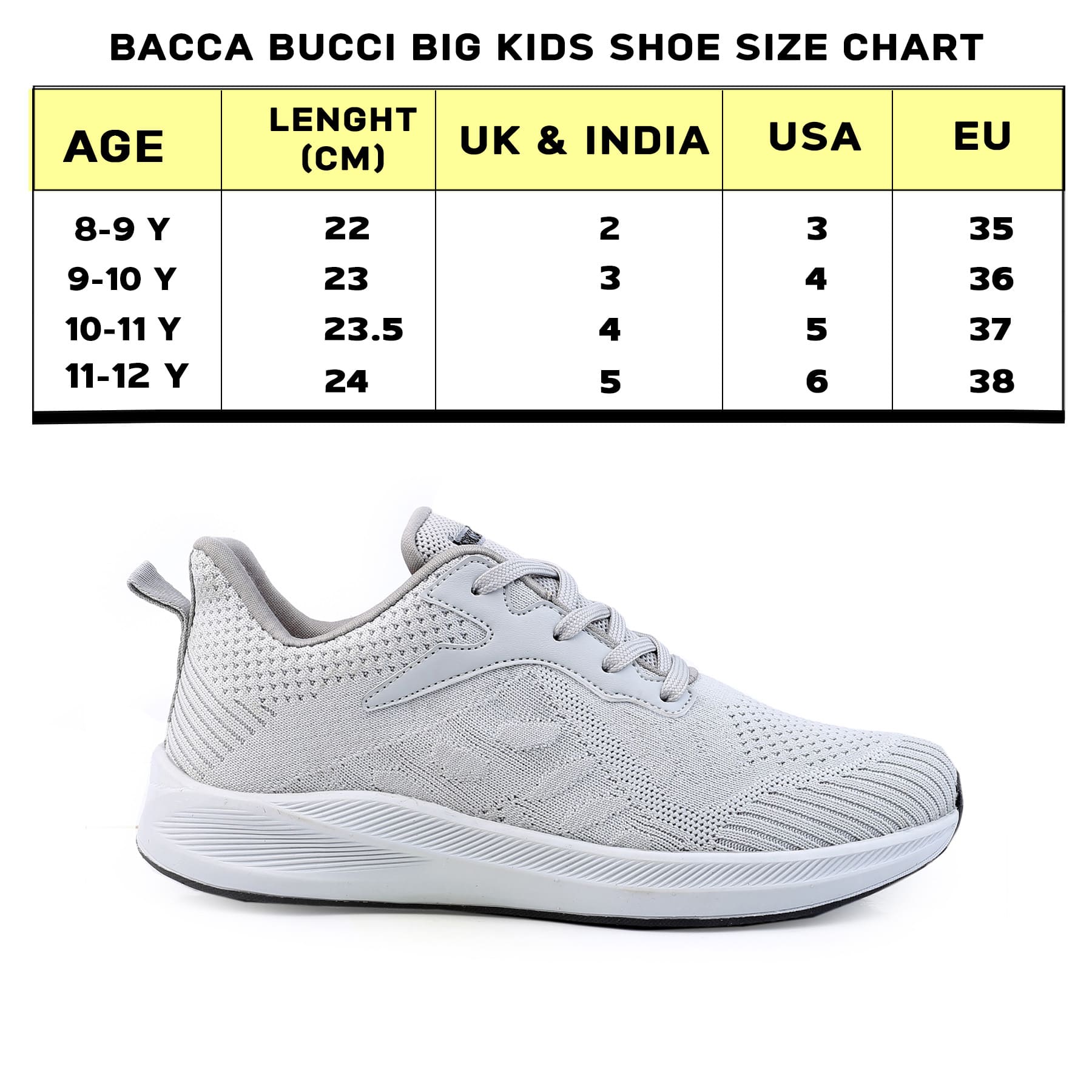 Bacca Bucci Boys or Girls Essential Knit Athletic Running Sports Sneaker | Non-Slip | Light weight | Breathable (Age: 8 year to 12 years)