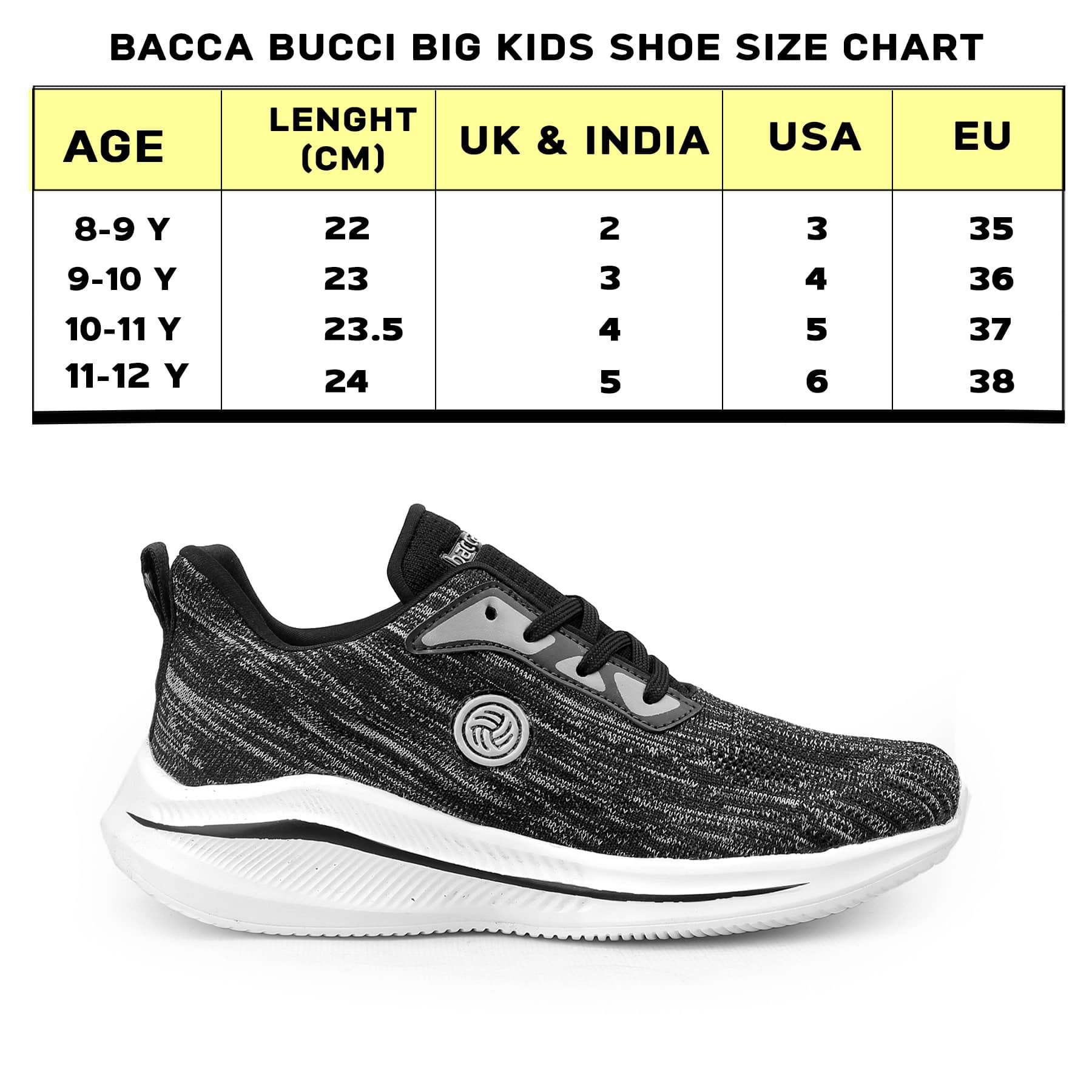 Bacca Bucci Boys or Girls Essential Knit Athletic Running Sports Sneaker | Non-Slip | Light weight | Breathable (Age: 8 year to 12 years)