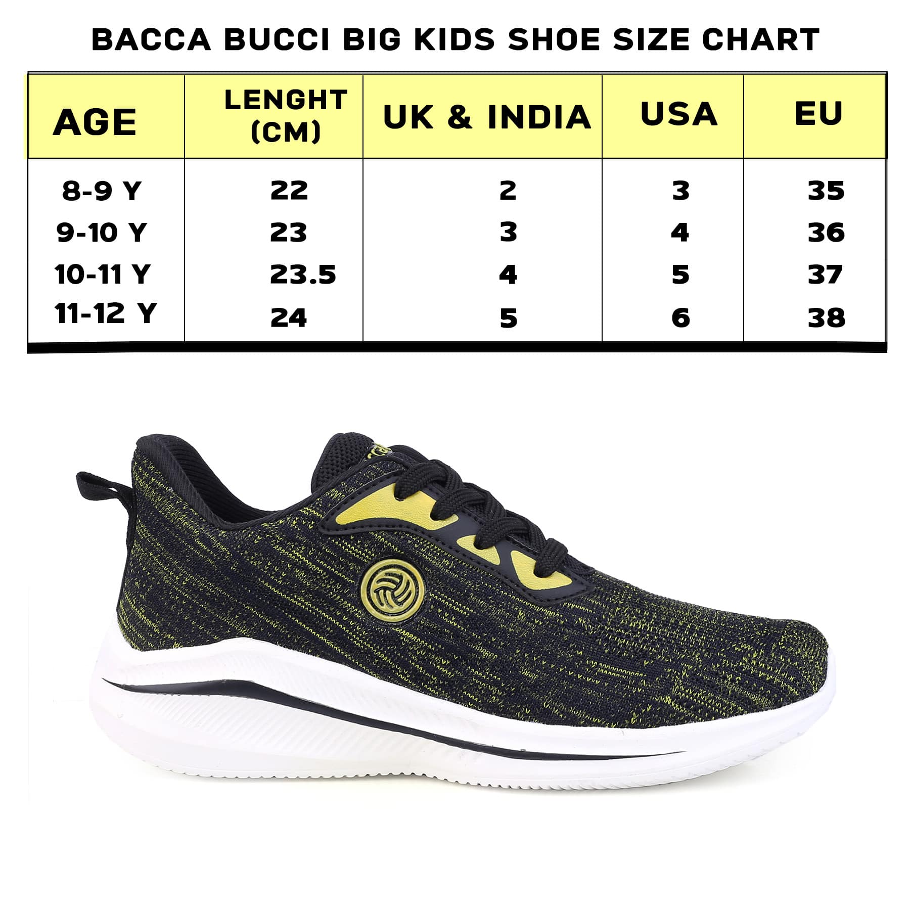 Bacca Bucci Boys or Girls Essential Knit Athletic Running Sports Sneaker | Non-Slip | Light weight | Breathable (Age: 8 year to 12 years)