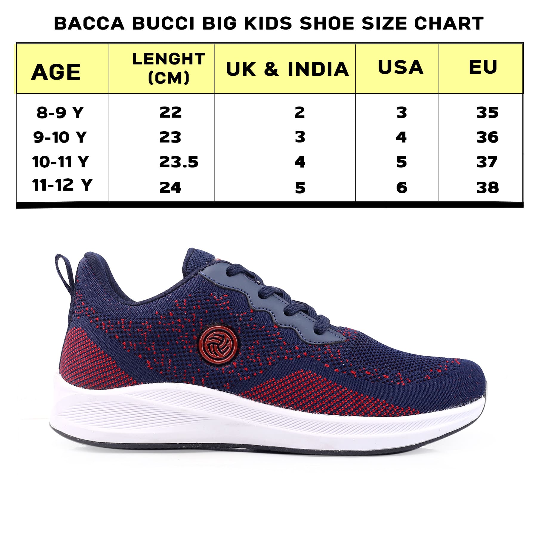 Bacca Bucci Boys or Girls Essential Knit Athletic Running Sports Sneaker | Non-Slip | Light weight | Breathable (Age: 8 year to 12 years)