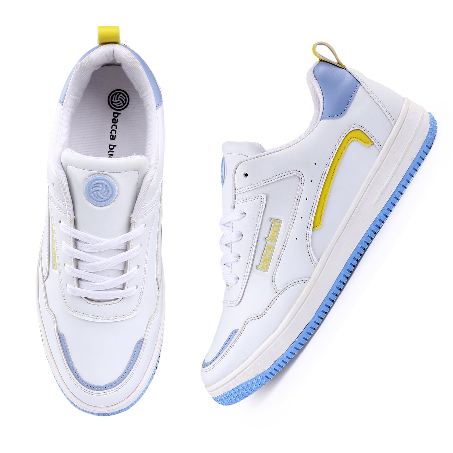 Bacca Bucci POLAR Flat Sole White Sneakers Casual Shoe for all Day wear with Memory Cushion Footbed