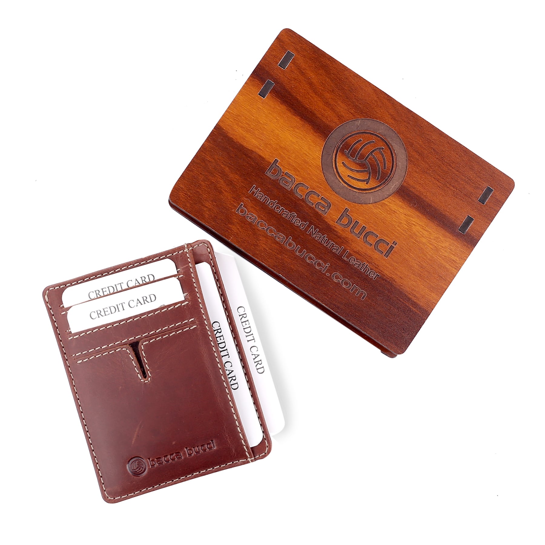Bacca Bucci Genuine Leather Unisex Credit-Card Holder Wallet | Gift Card Display Case | Minimalist Light Thin Card Storage Case with RFID Blocking