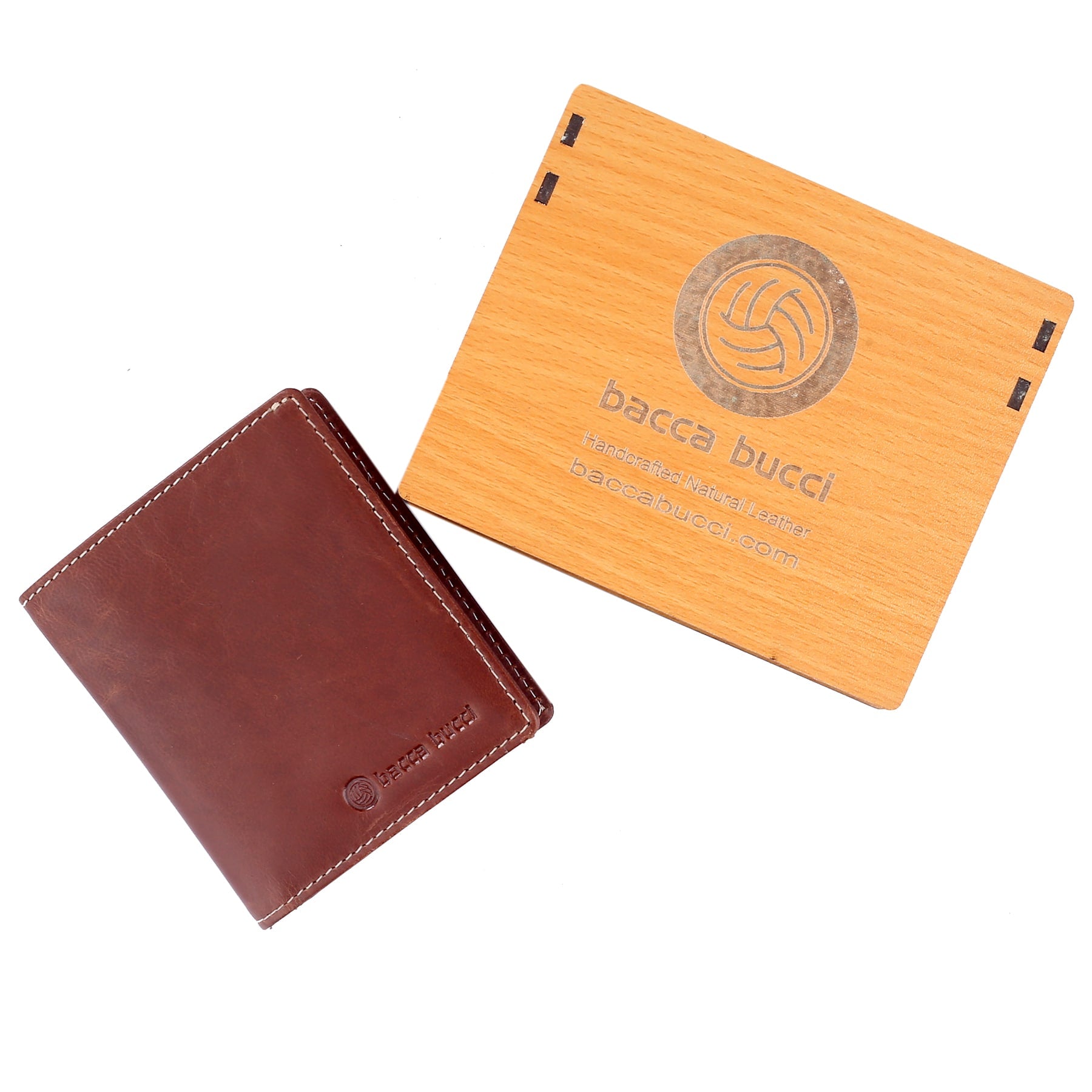 Bacca Bucci Genuine Leather Unisex Bi-Fold Credit Card Holder Wallet | Gift Card Display Case | Minimalist Light Thin Card Storage Case with RFID Blocking