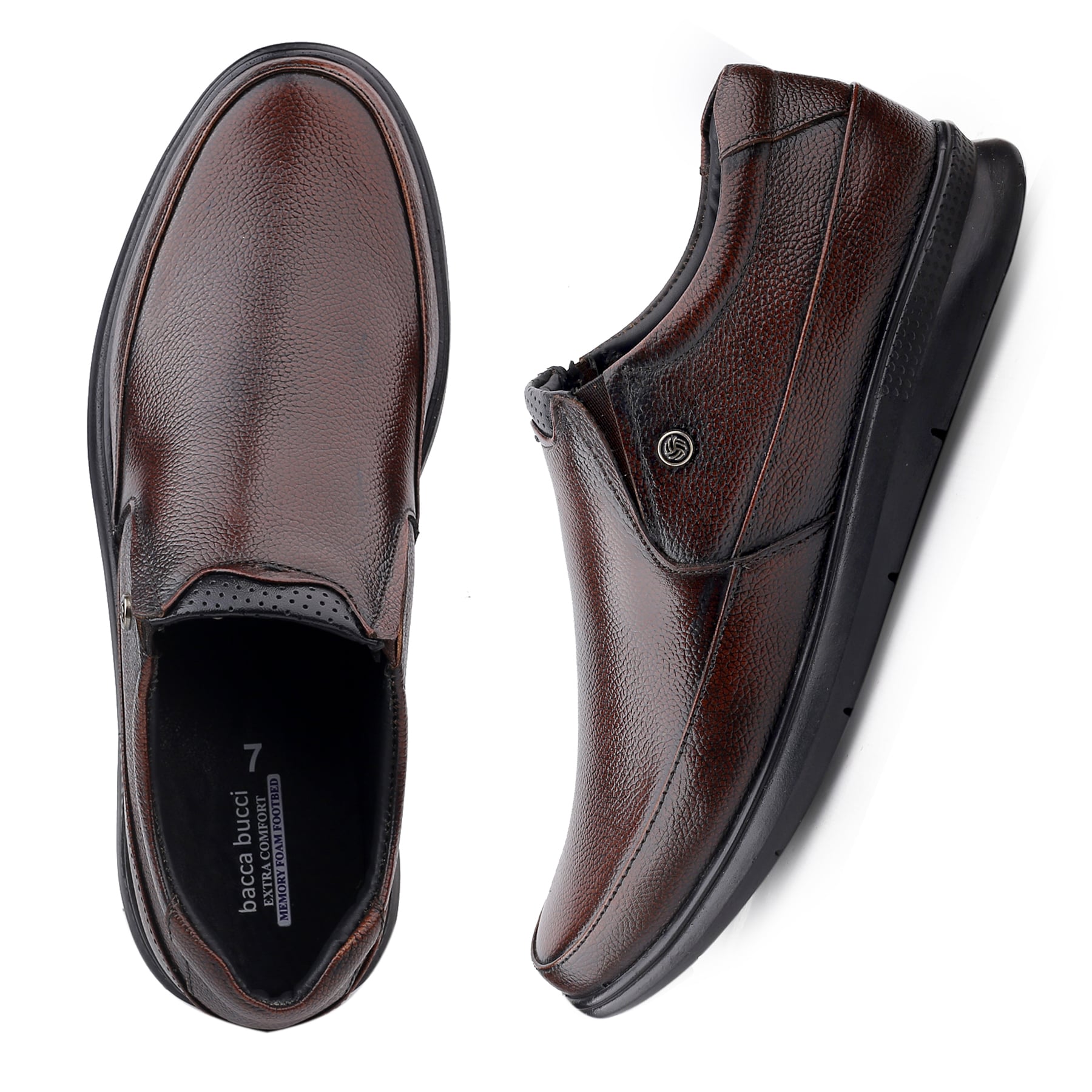 Bacca Bucci Men's Grain Milled Leather Office Slip-ons Formal Shoes with Memory Comfort footbed | UK- 06 to 13 | Plus size available