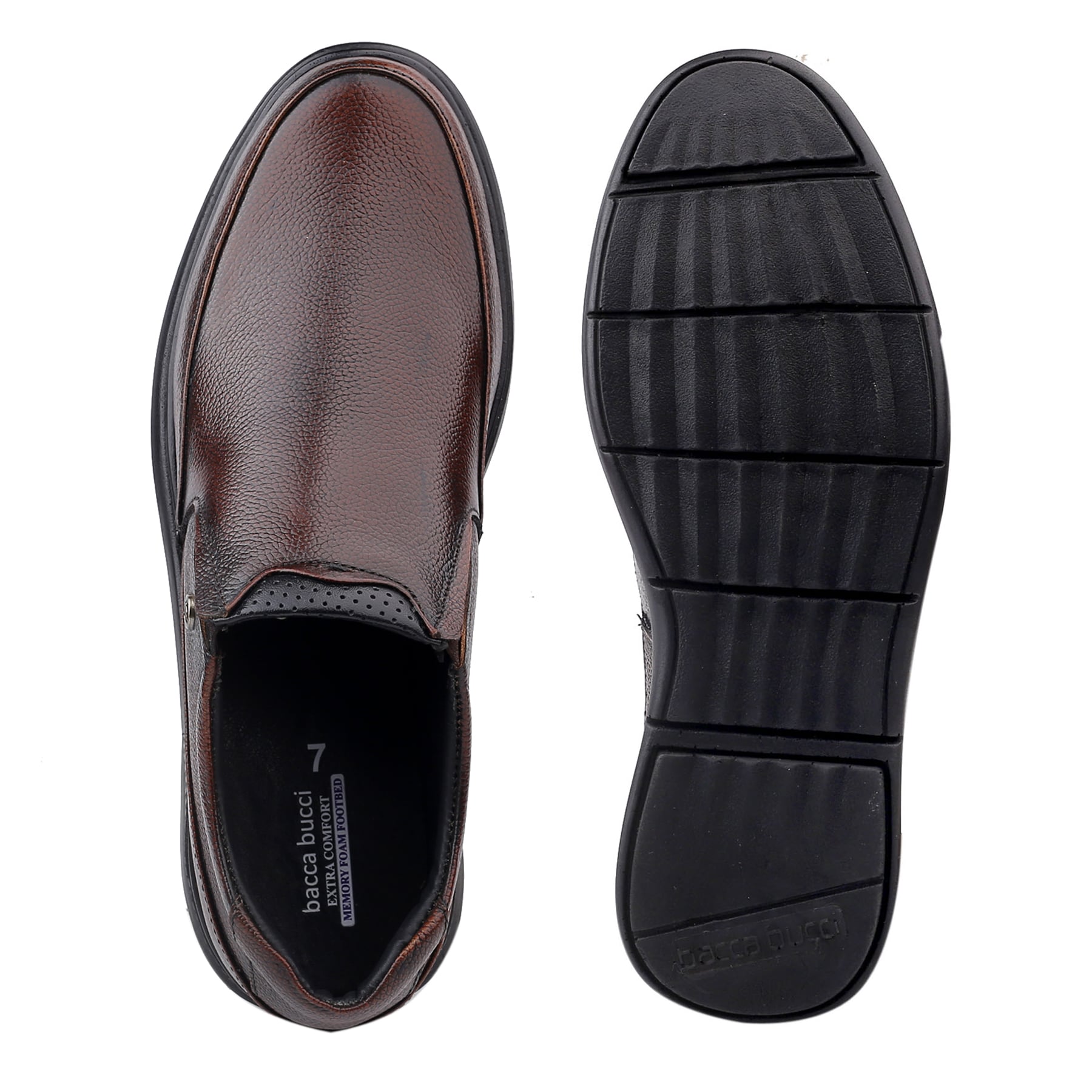 Bacca Bucci Men's Grain Milled Leather Office Slip-ons Formal Shoes with Memory Comfort footbed | UK- 06 to 13 | Plus size available