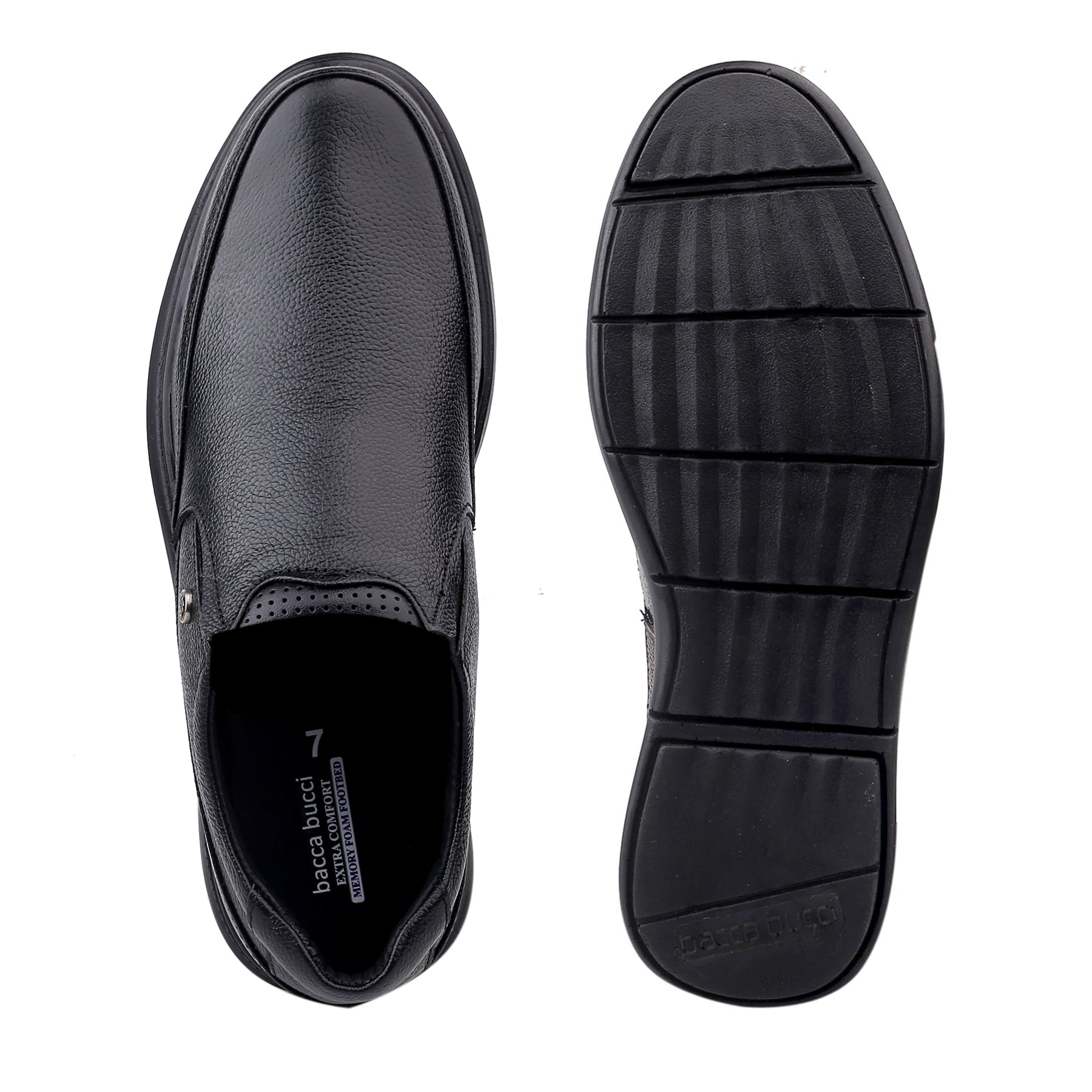 Bacca Bucci Men's Grain Milled Leather Office Slip-ons Formal Shoes with Memory Comfort footbed | UK- 06 to 13 | Plus size available