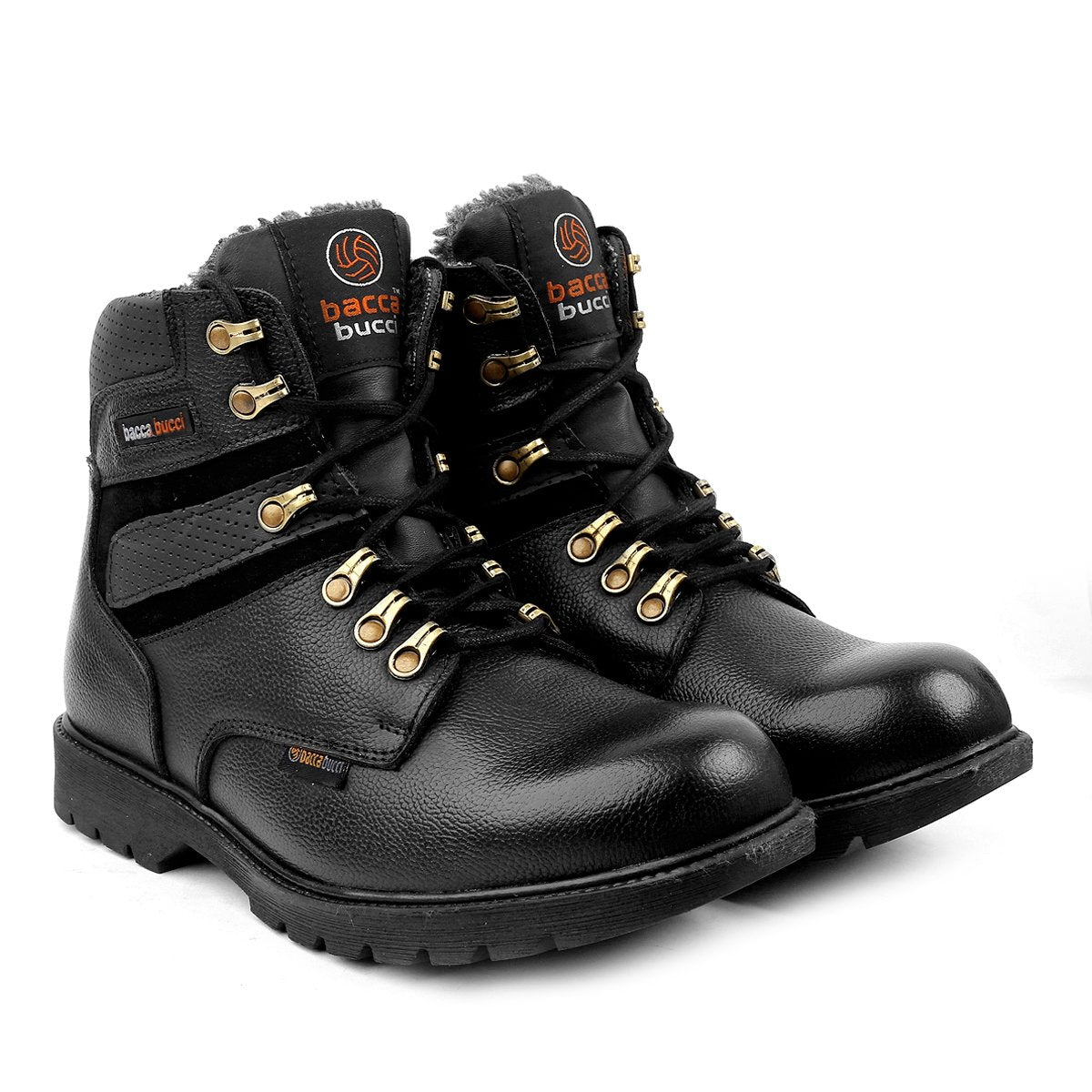 Bacca Bucci 6 inches Steel Toe-Cap genuine Grain Leather Outdoor Snow Boot With FUR - Bacca Bucci