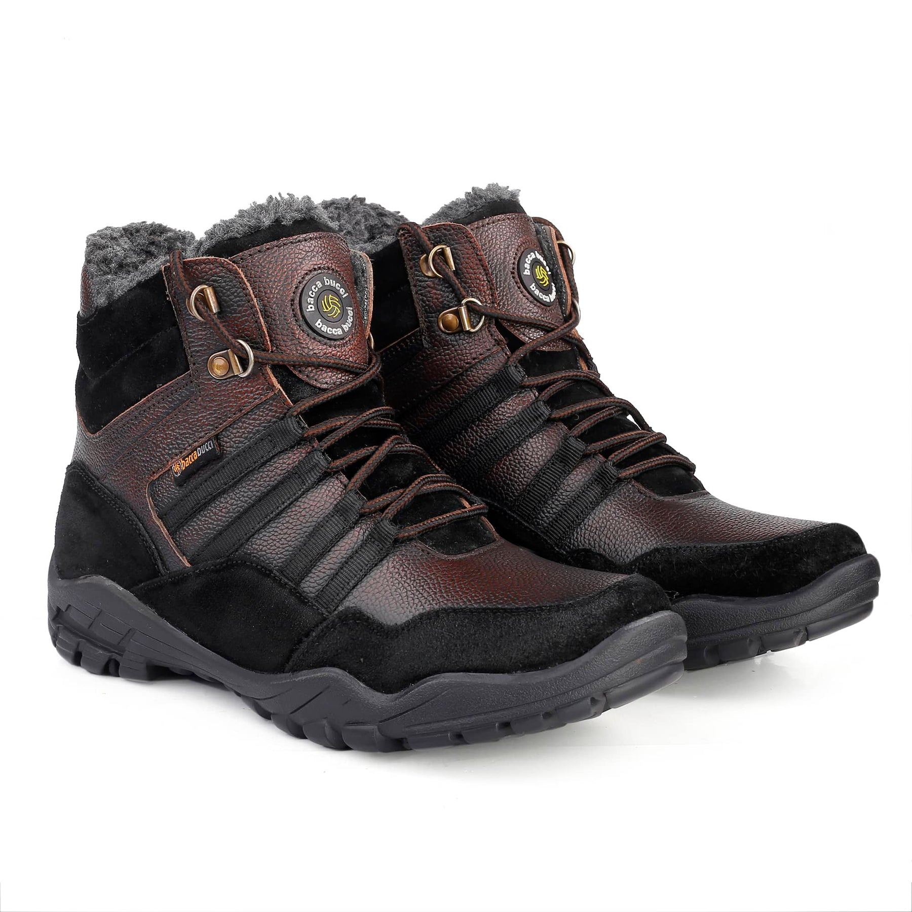 Bacca Bucci Men's MOUNTAIN Splash-Proof Leather Biker Boots for Trekking, Backpacking & Hiking With Fur