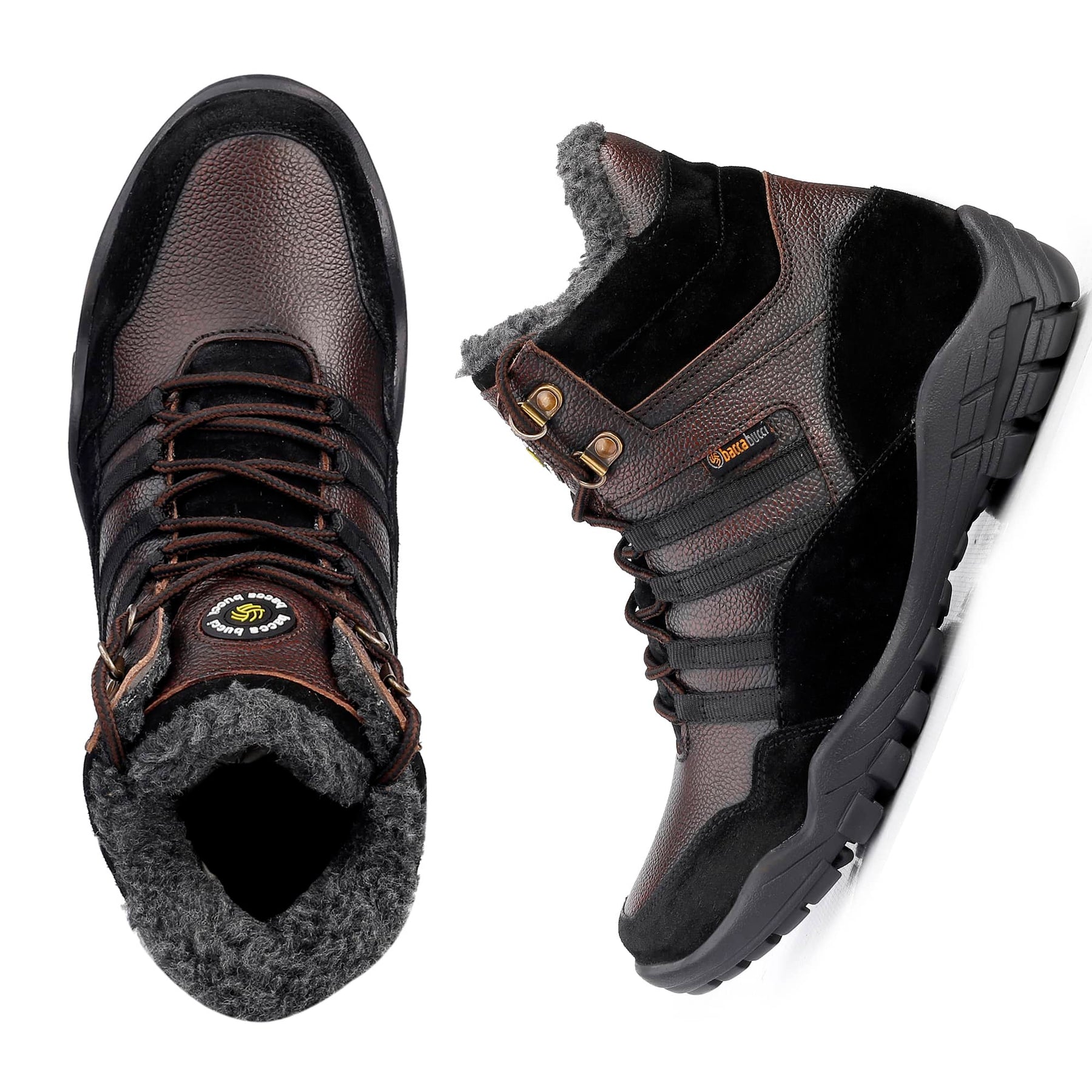 Bacca Bucci Men's MOUNTAIN Splash-Proof Leather Biker Boots for Trekking, Backpacking & Hiking With Fur