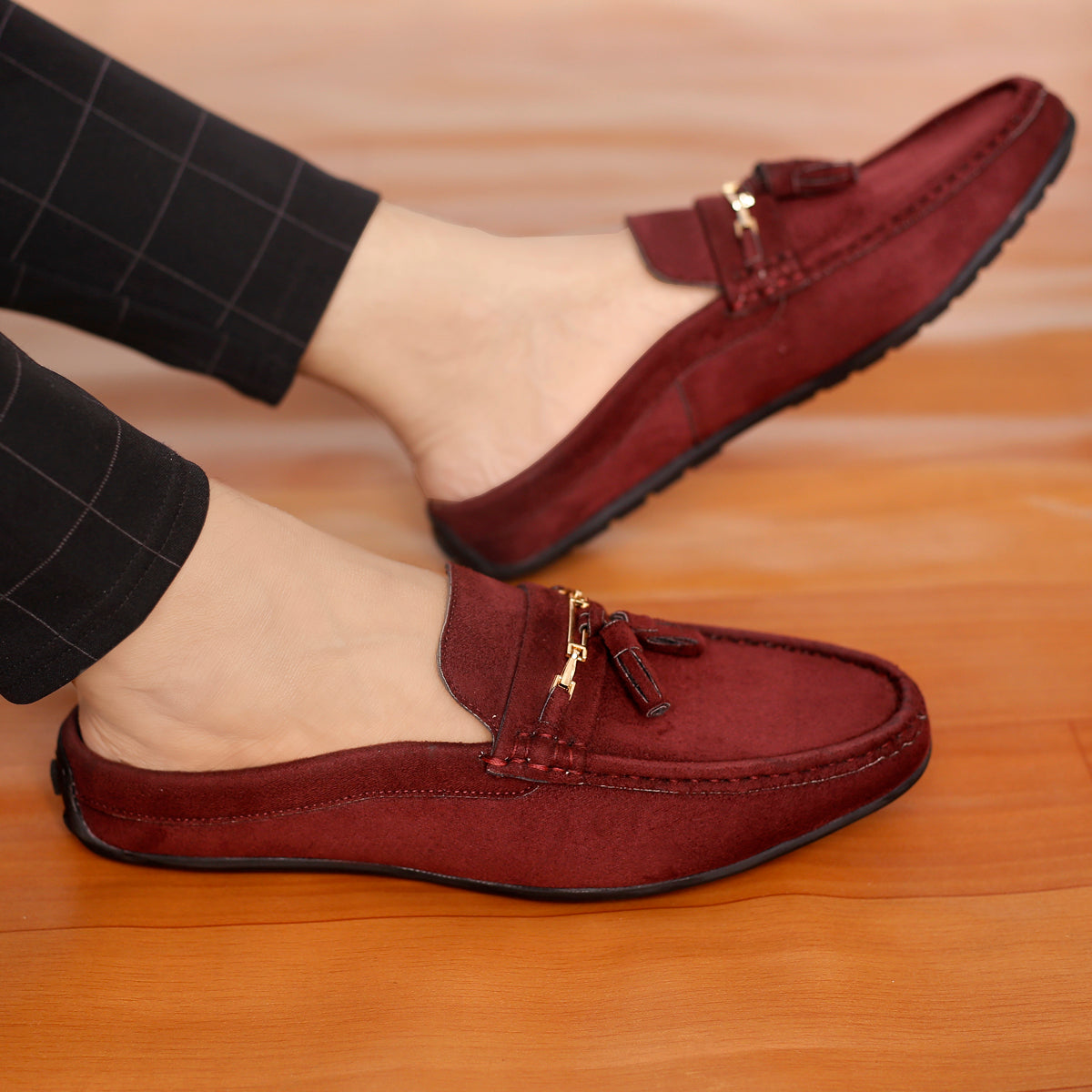 Mens backless loafers on sale fur