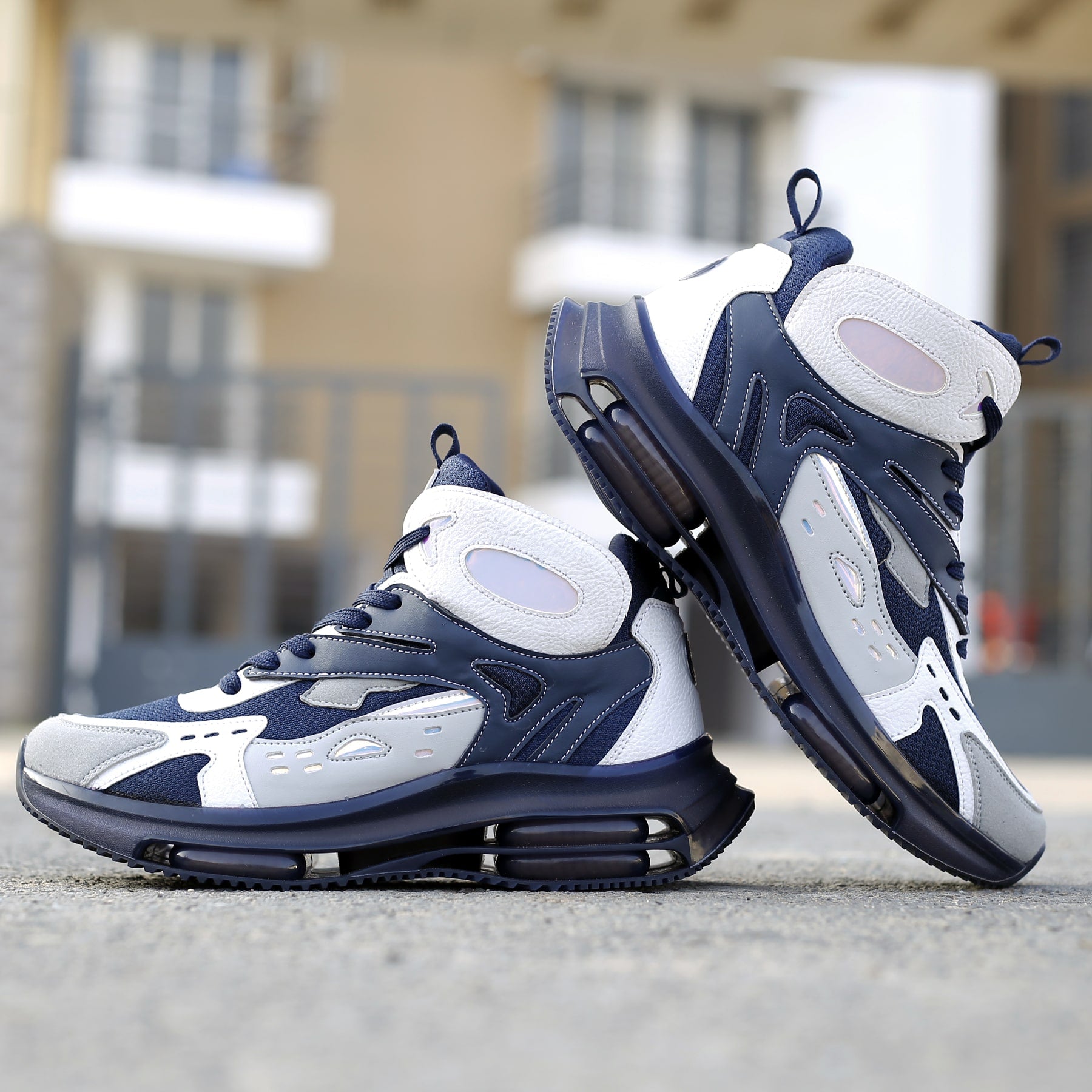 blue sneakers for men, blue sneakers, elevated sneakers for men, black & white sneakers for men