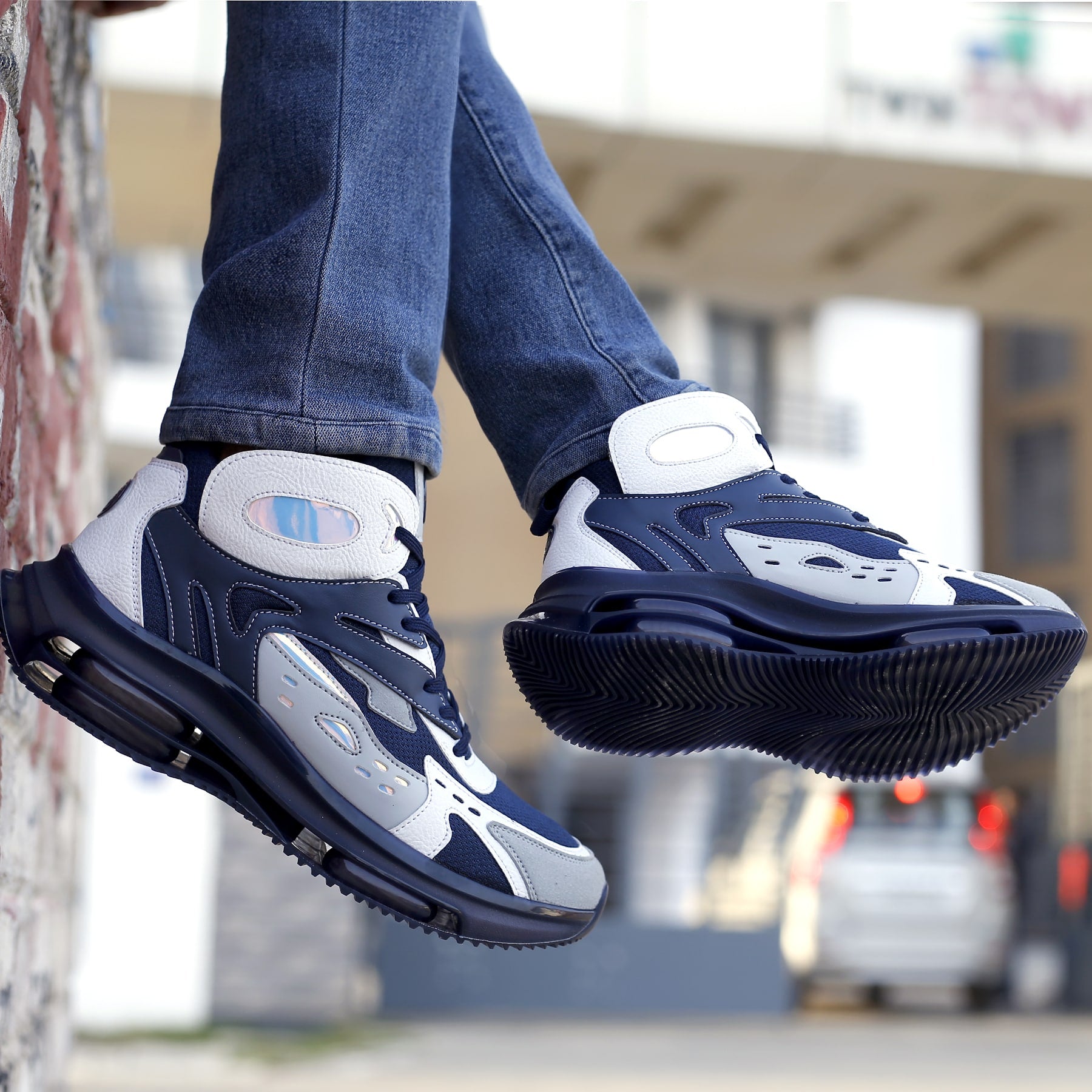 blue sneakers for men, blue sneakers, elevated sneakers for men, blue & white sneakers