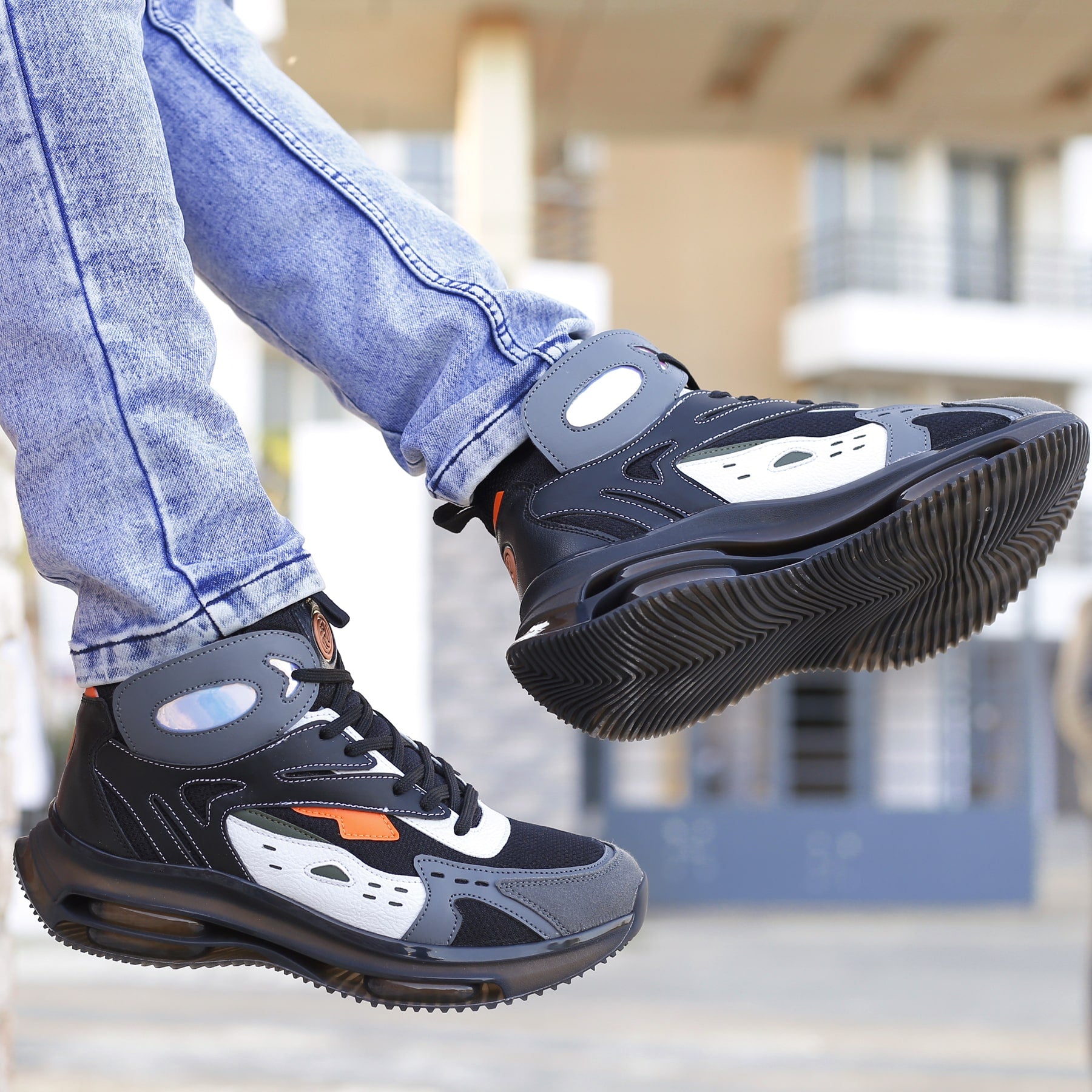 blue sneakers for men, blue sneakers, elevated sneakers for men, black & white sneakers for men