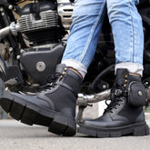 Bacca Bucci ASSASSIN brushed leather combat boots for Men with detachable coin pocket with adjustable strap and a chunky rubber lug sole | Genuine Leather Boots