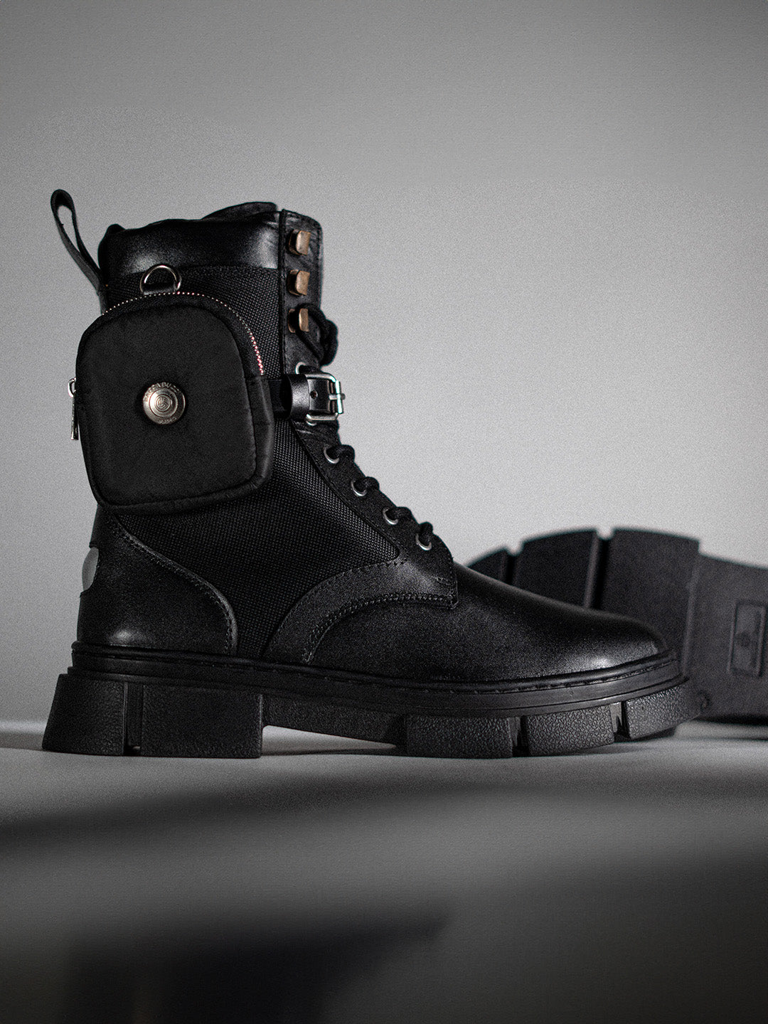 Bacca Bucci ASSASSIN Genuine brushed leather combat boots with detachable coin pocket and a chunky rubber lug sole