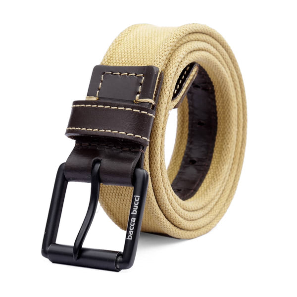 Bacca Bucci Water-Washed Canvas Belt with Genuine Leather Component