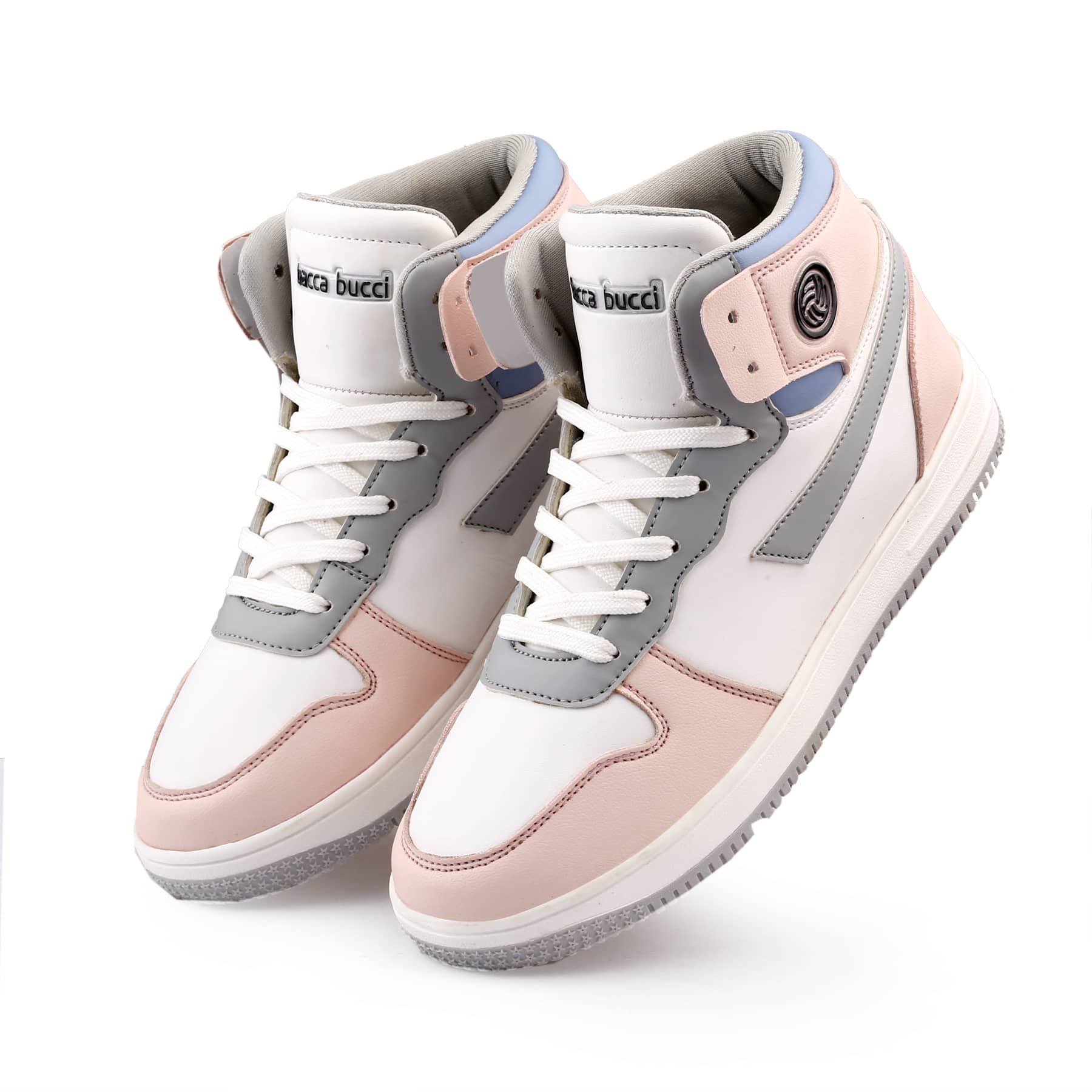 Bacca Bucci Femme High-Top Harmony Sneakers—Elegant Pastel Blue and Pink Women's Lace-Ups
