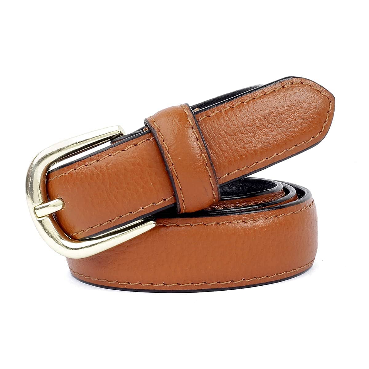 Bacca Bucci brown leather belt with a gold buckle on a white background