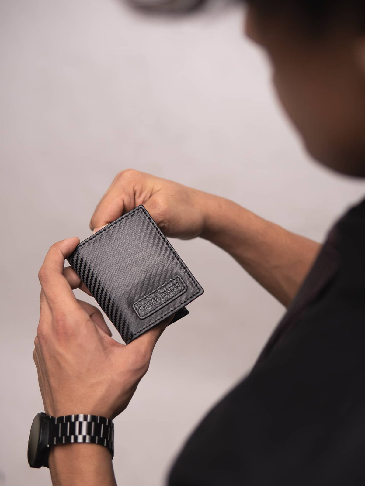 Bacca Bucci CarbonEdge Leather Wallet with Metal Money Clip