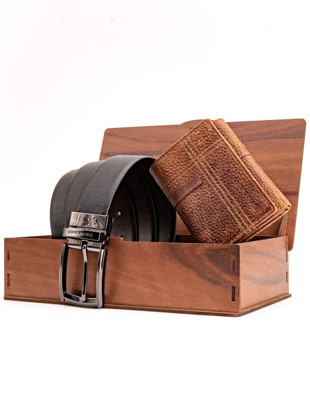 Bacca Bucci Premium Gift Combo: Classic Wallet & Stylish Belt in Elegant Wooden Box