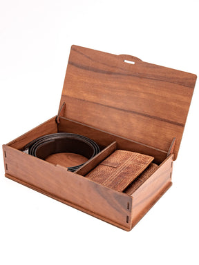 Bacca Bucci Premium Gift Combo: Classic Wallet & Stylish Belt in Elegant Wooden Box