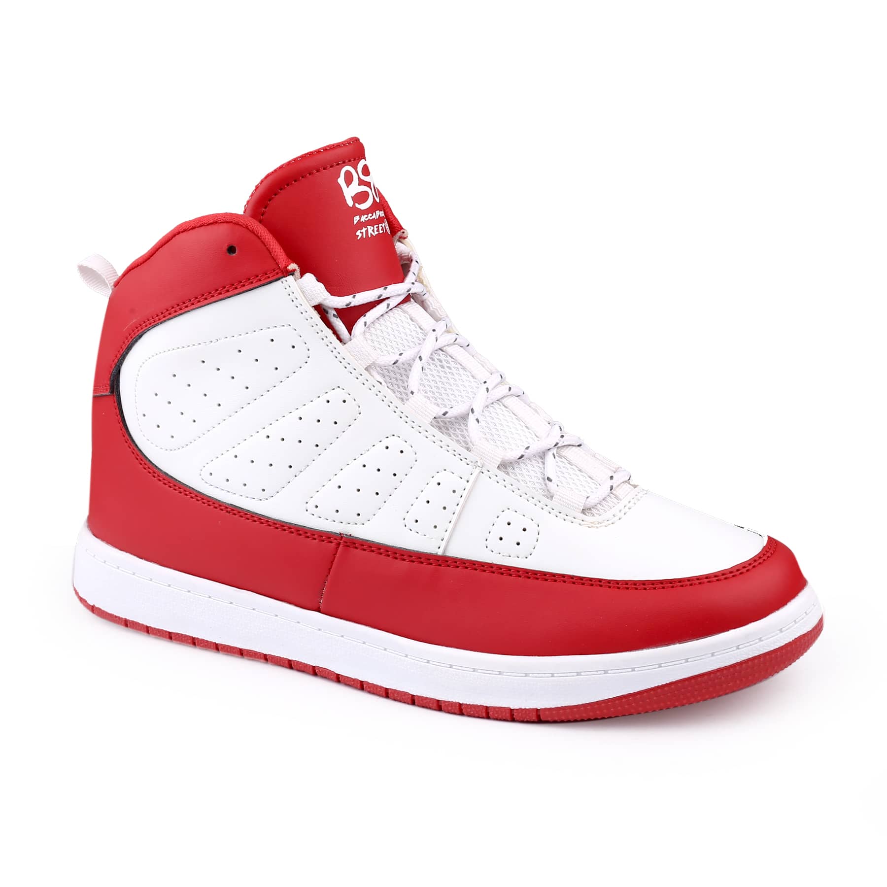 Bacca Bucci RetroFlight High-Tops: Cardinal Edition in Crimson Crest White, Streetwise Elegance