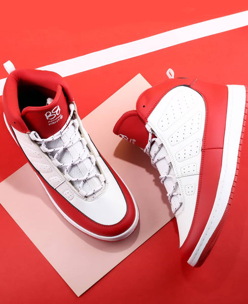 Bacca Bucci RetroFlight High-Tops: Cardinal Edition in Crimson Crest White, Streetwise Elegance