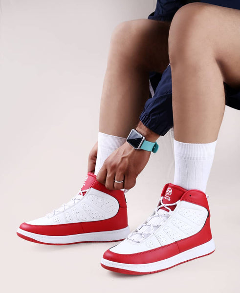 Bacca Bucci RetroFlight High-Tops: Cardinal Edition in Crimson Crest White, Streetwise Elegance