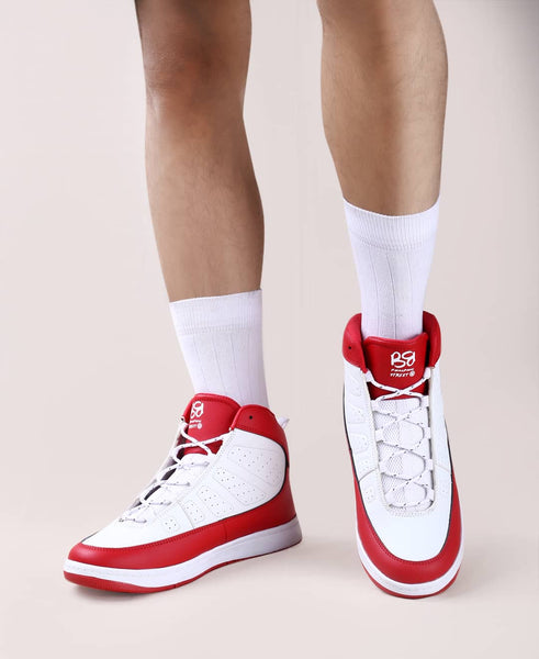 Bacca Bucci RetroFlight High-Tops: Cardinal Edition in Crimson Crest White, Streetwise Elegance