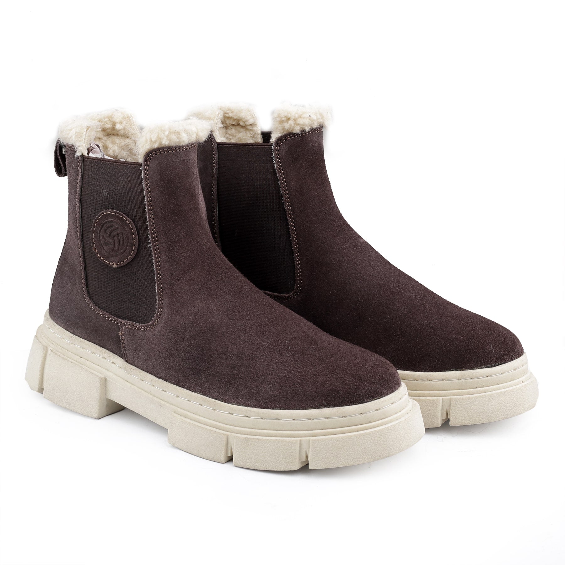 Bacca Bucci ALPINE ARMOR Genuine Suede Leather Chelsea Snow Men's Boots With Chunky Rubber Lug Sole with Fur