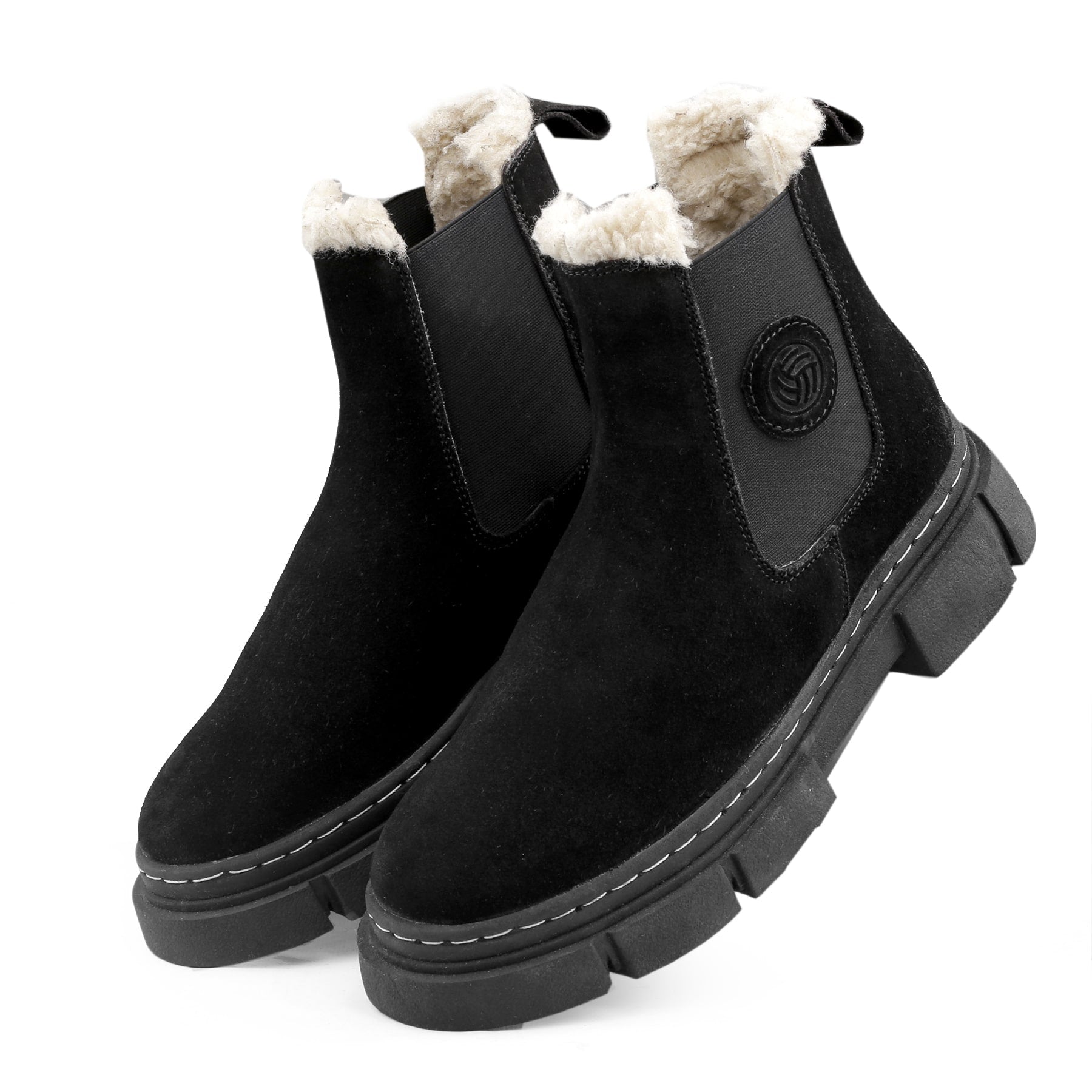 Bacca Bucci ALPINE ARMOR Genuine Suede Leather Chelsea Snow Men's Boots With Chunky Rubber Lug Sole with Fur