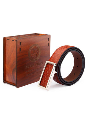 Bacca Bucci 'Elegante Viper' Men's Genuine Leather Belt with Premium Imported Pin Buckle in Signature Wooden Gift Box - 35mm