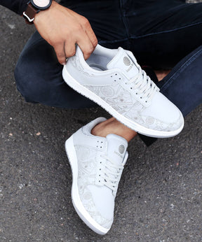 Bacca Bucci Men's NIRVANA Flat Sole White Sneakers for Men | Printed White Sneakers for Men