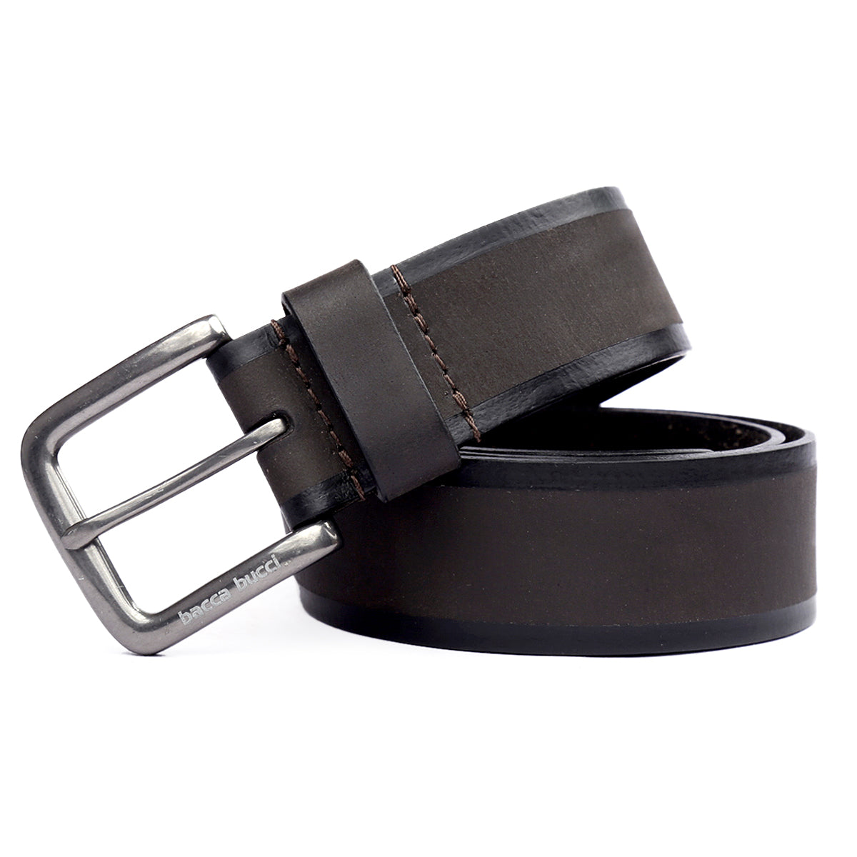 Bacca Bucci Men's Casual Genuine Leather Jeans Belt 40 MM Wide 4 MM Thick Alloy Prong Buckle for Casual wear-Dark Grey