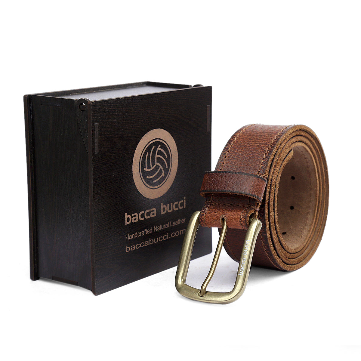 Bacca Bucci Genuine Leather one Row Stitch Jeans Belt 40 MM Wide 4 MM Thick for Casual wear-Bourbon Brown - Bacca Bucci