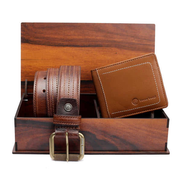 Men's Classic Dress belt with Genuine grain leather & Genuine soft Leather Wallet combo Gift Set for men - Bacca Bucci