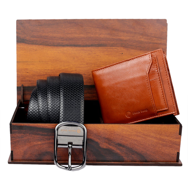 Men's Reversible Classic Dress belt with Italian smooth Genuine leather & Soft RFID Blocking Genuine Leather wallet for men - Bacca Bucci