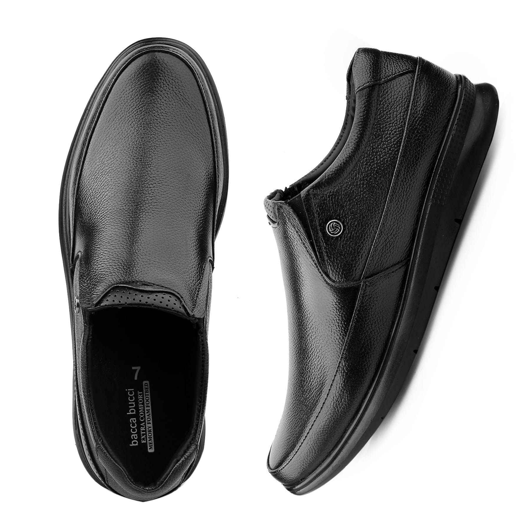 Bacca Bucci Men's Grain Milled Leather Office Slip-ons Formal Shoes with Memory Comfort footbed | UK- 06 to 13 | Plus size available